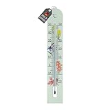 Lantelme Gartenthermometer 40cm Grün mit Blumenmuster | Temperaturanzeige -23°C - 50°C Analog Große Skala Kunststoff | Made in Germany | Innen Außen Garten Thermometer zum Aufhängen
