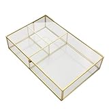 SAFIGLE Schmucketui Glas Aufbewahrungsbox mit Klappdeckel Schmuck Organizer für Halskette Armband Ringe Ohrringe Lippenstiftfach und Kosmetik Langlebig Schreibtisch Organizer (S)