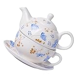 TOKIDNY Keramik Teeservice Set mit Teekanne und Bedruckter Tasse Elegantes Hitzeisolierendes Design Spülmaschinenfest für Tee liebhaber Geschenk für Zuhause und Reisen