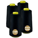 Nähgarn Overlockgarn Set - 100% Polyester Schwarz, 4 Spulen Reißfest Nähmaschinen-Faden, Overlock Garn 40/2, Je 2745 M, Insgesamt 11000m