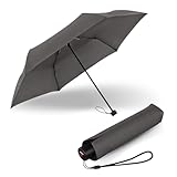 Knirps Regenschirm C.050 Small Manual Dark Grey mit Schirmtasche I für unterwegs I Handöffner Taschenschirm I windstabil & leicht I Mini Schirm
