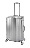 Travelhouse London Koffer Silber M-65cm · Alu-Rahmen · Polycarbonat Hartschale · 2X TSA Zahlenschloss · 4 Silent Move Doppelräder · 360°Rollen · Vol. 67L