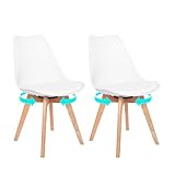 EGGREE 2er Set Esszimmerstuhl Drehbar, Stuhlbeine aus Holz, Gepolstert Stühle ohne Arme Drehstühl - Weiß