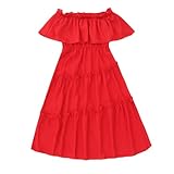 YANFJHV Kleid Weihnachten große Kinder, trägerlos, Knielang, Chiffon, langes Maxikleid, Strandkleid für mittlere und (Red, 11-12 Years)