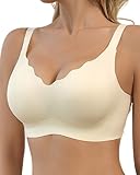 SHARICCA BH Damen Ohne Bügel - Nahtloser V Ausschnitt Gewellte Ränder Push Up BH Soft Atmungsaktiv Seamless Bustier Mit BH-Verlängerung(Milchig Weiß-1P01-L)