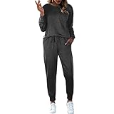 XUEJIANN Ärmellose Nachtwäsche für Damen, langärmelige Hose, Loungewear, Sweatsuits, lässig, passende Outfits, Pyjama-Shirt für Damen, dunkelgrau, L