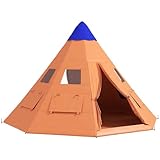Outsunny 6 Männer Tipi Zelt, Campingzelt mit Netzfenstern, eingenähtem Boden, zwei Türen und Tragetasche, einfacher Aufbau, für Wanderungen, Picknicks, Outdoor-Nacht, Orange