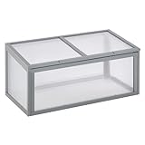 Outsunny Frühbeet Holz und Polycarbonat Treibhaus 90 x 46 x 40 cm Gewächshaus mit Abdeckung wetterfest Frühbeetkasten für Garten Pflanzenbeet Grau