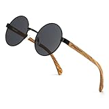WOODONLY Holz Runde Polarisierte Sonnenbrille - Mode Metallrahmen Sonnenbrille für Herren und Damen Perfekte Geschenke (Schwarz)