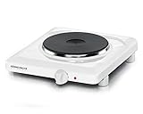 Rommelsbacher Einzelkochplatte- Made in Germany, Gussheizplatte 180 mm stufenlos regelbar, Überhitzungsschutz, 1500 Watt THL1597 Weiß Feueremailliert