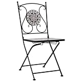 Eleganz 2er-Set Mosaik-Bistrostühle Grau - Pulverbeschichteter Eisenrahmen & Keramik-Sitzfläche - Perfekt für Garten, Terrasse & Balkon - Stilvoll & Langlebig