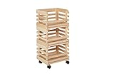 Inter Link – 3 Stapelkisten aus Naturholz massiv – Aufbewahrungskiste auf Rollen, Lagerkiste für Obst, Gemüse – Platzsparend, praktisch und vielseitig einsetzbar – 37 x 30 x 80 cm