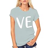 Damen-T-Shirt mit Rollkragen, langärmelig, für Damen und Herren, bedruckt mit Liebe, kurzärmelig, bauchfreies Top, mintgrün, L
