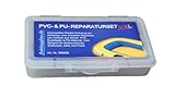 fishingglue.de PVC- & PU-Reparatur Set XXL, Plastik- Flickzeug (Vinyl, PVC, PU) Wasser-& UV-beständig für Schlauchboot Zelt Pool Gewebe Plane Markise Isomatte Luftmatratze bis 60°C wärmestabil