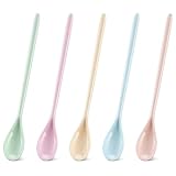5 PCS Eierlöffel Kunststoff, Lang Farbe Eislöffel Lang, Lange Löffel Anti Tropfen Marmeladenlöffel Joghurtlöffel Lang Imitation Porzellan Geschirr für Wohnküche Kaffee Getränke Eier