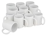 VBS XXL 12 Kaffeebecher Set 300ml aus echtem Porzellan - Kaffeetasse weiß - Kaffeetassen groß mit Henkel - spülmaschinenfest - Tassen zum Bemalen