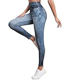 Gellmall Damen Jeansoptik Leggings High Waist Jeggings Elastic Jeans Frauen Lange Skinny Hosen Treggings Yogahose Fitnesshose M