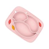 TOYANDONA Kinderteller mit Saugnapf Rutschfestes Lebensmittelechtes Geschirr Hitzebeständig Spülmaschinenfest Cartoon Fuchs Design für Beikost und Kleinkinder