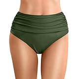 Damen Plus Size Bikinihose mit hoher Taille, Badehose, Strandshorts, gerüschte Unterseite, hoch geschnittene Badehose, vollständig bedeckende Badeanzughose, Sport-Yoga-Shorts, (Army Green, XXL)
