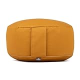 Bodhi Meditationskissen Rondo ECO | Yogakissen mit Bio Dinkelfüllung | Bezug aus 100% Baumwolle | Waschbarer Bezug mit praktischer Trageschlaufe | Höhe 20 cm (Honig-gelb)