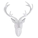 Mojawo Tolles XL Hirschgeweih Hirschkopf Geweih 10-Ender Weiß Optik 30x18x40cm Figur Skulptur Wohndekoration