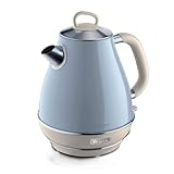 Ariete Vintage Wasserkocher 2869, Retro Elektrischer Wasserkocher mit Sichtbarem Wasserstand, Kabellosem 360°-Sockel, Abschaltautomatik, Teesieb, Fassungsvermögen 1,7 l, Edelstahl, 2000 W, Blau