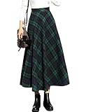 IDEALSANXUN Damen Maxirock mit hoher elastischer Taille, A-Linie, kariert, Winter, warm, ausgestellt, Lange Röcke, Langes Grün, XX-Large