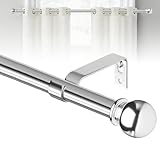 gardinenstange silber 71-155 cm, gardinenstange edelstahl set mit Halterungen, 16mm wandmontage gardinenstange polierter chrom 1.5m lang, gardinenstange outdoor wetterfest