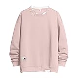 Herren-Sweatshirt, ohne Kapuze, lockere Passform, langärmelig, modisch, falsch, zweiteilig, klassisch, vielseitig, Rundhalsausschnitt, leicht, bequem, Sweatshirt für Herbst/Winter, rose, L