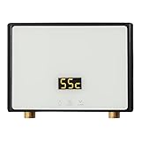 Soudesileim Elektronischer Durchlauferhitze, 220V 5500W Mini Warmwasserbereiter mit Fernbedienung, 28-55℃, Thermostat-Funktion, Hochtemperaturschutz (Schwarzer Körper+Weißer Bildschirm)