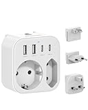 Reisestecker Weltweit, Universaladapter Steckdosenadapter mit USB C, Internationale Steckdose Travel Adapter Strom für Japan Europa England (3 Plug)