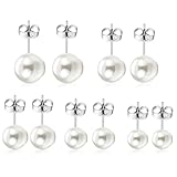 5 Paar weiße Perlenohrringe,925 Silber weiße Perlenohrringe, Damenperlenohrringe,Mehrere Größen (3-7mm),Geeignet für den täglichen Gebrauch und besondere Anlässe