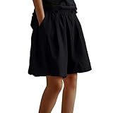 Generisch Bermuda Shorts Damen Lässig Elastische Hohe Taille Weite Bein Kurzhose Business Cargo Hosen Sommershorts mit Taschen Damen-Shorts Jogginghose Wanderhose Freizeithose Strandhose