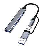 Lamkrtlp USB Hub, 4-Port USB 3.0 Hub Ultra Slim Portable USB Splitter for Macbook, Mac Pro/mini, iMac, Surface Pro, XPS, Notebook PC, USB Flash Drives, Mobile HDD, and More (2 IN 1)
