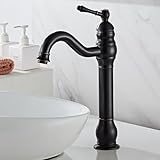 Vintage Messing Waschtischarmatur – 360° schwenkbarer Waschbeckenarmatur, Einhebel, heißes und kaltes Wasser, Antik-Finish, Badezimmer-Hardware für klassisches Dekor