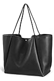 HOXIS Übergroße vegane Leder Tote Frauen Weekender Tasche Shopper Handtasche Reise Geldbörse, Schwarz, Medium