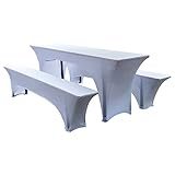 Tenger Home Elastische Hussen für Bierzeltgarnitur Biertischhussen Bierbank-Auflage & Tischdecke für 70cm 3 TLG-Set Breite Stretch Hussen für Festzeltgarnituren Bierbank (für 70 cm Tisch, Weiß)