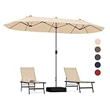 COSTWAY Doppelsonnenschirm mit Ständer 400x200cm, Sonnenschirm Groß XXL, UPF 50+, Gartenschirm mit Kurbel, Terrassenschirm, Marktschirm für Garten, Terrasse & Pool (Beige)