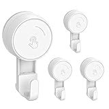 Ulinek 4-Pack Saugnapf Haken stark, Saughaken Bad Ohne Bohren, Max 5 KG, 1000 Mal Wiederverwendbar, Saugknöpfe mit Haken für Wand Handtuch Dusche Badezimmer Fliesen Tür Glas Küche Fenster