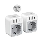 TESSAN 2 Pack USA Adapter Steckdose, 4 in 1 Adapter USA Deutschland Stecker mit USB C und 2 USB A, Reiseadapter Thailand, Steckdosenadapter US für Thailand Kanada Amerika Mexiko, Typ B Reisestecker