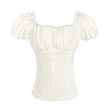 Generisch Damen Viktorianisches Dirndlbluse Renaissance Weiß Dirndl Blusen Spitze Trachtenbluset Kurzarm Tracht Bluse Elegante Halbarm Bluse Oktoberfest Kostüm Elegant Spitzenbluse