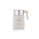 SEVERIN Design Induktions-Milchaufschäumer, elektrischer Milchschäumer mit Edelstahlbehälter, kaltes & warmes Aufschäumen + Schokoladen-Funktion, geeignet für vegane Milch, Aesthetic, beige, SM 3589