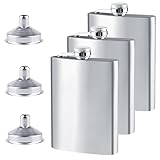 3 Stück Edelstahl Flachmann mit 3 Stück Trichter, 8oz.227 ml Auslaufsicher Flachmänner Tragbare Spirituosen-Hüftflasche für Männer für Camping Klettern Picknick (Silber)