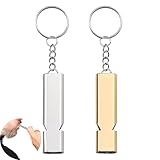 SSHUIKKAI 2 Stück Trillerpfeife Laut Notfall, Signalpfeife, Notfallpfeife, Emergency Whistle, Metall Notfallpfeife, für Schule Gym, Outdoor Camping, Wandern, Jagen, Klettern(Golden, Silber)
