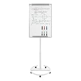 WindWilder Flipchart mit Rollenfuß & 90x60cm Whiteboard Tafel Magnettafel - Magnetisch & Beschreibbar - Höhenverstellbar & 360° drehbar (Weiß)