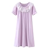 Mädchen Prinzessin Nachthemd, Weihnachten Baumwolle Spitze Nachtwäsche Nachthemd Pyjamas Sleeper Gown 3–15 Jahre (Pinke Frau,Kurzärmelig,10-12 Jahre)