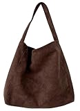 Damen Wildleder Schultertasche Handtasche Groß Umhängetasche, Casual Cord Henkeltasche Beuteltasche Tragetasche, Multifunktionale Suede Shopper Tote Bag Für Arbeit Schul Einkaufen Reisen (Kaffee)