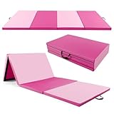 COSTWAY 300 x 117 x 5 cm Weichbodenmatte, Gymnastikmatte klappbar, Turnmatte aus PU mit Kletterverschluss & Tragegriffen, Fitnessmatte Yogamatte Zuhause für Gymnastik, Yoga (Rosa)
