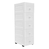 Rollcontainer mit 5 Schubladen, Badrollwagen Rollcontainer, Kosmetik weiß 25 * 34 * 82cm, Geeignet für Küchen, Badezimmer, Büros und Home Offices.