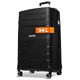 Cocoono Leon Koffer Groß 94 Liter Volumen - mit TSA Schloss, Koffer & Trolleys, Reisekoffer, Hartschalenkoffer, Hartschalenkoffer Groß, Trolley, Koffer XL, Reisekoffer mit Rollen Groß (Schwarz, XL)